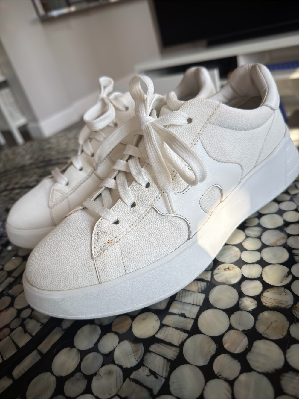 Hogan White on White Leather Platform Sneakers
